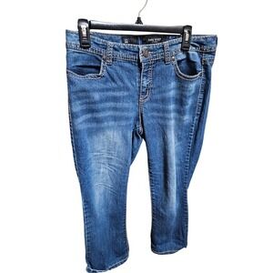 Nine West Jeans Size 8/29 Blue Denim Embellished Pockets‎ Crop Capris
